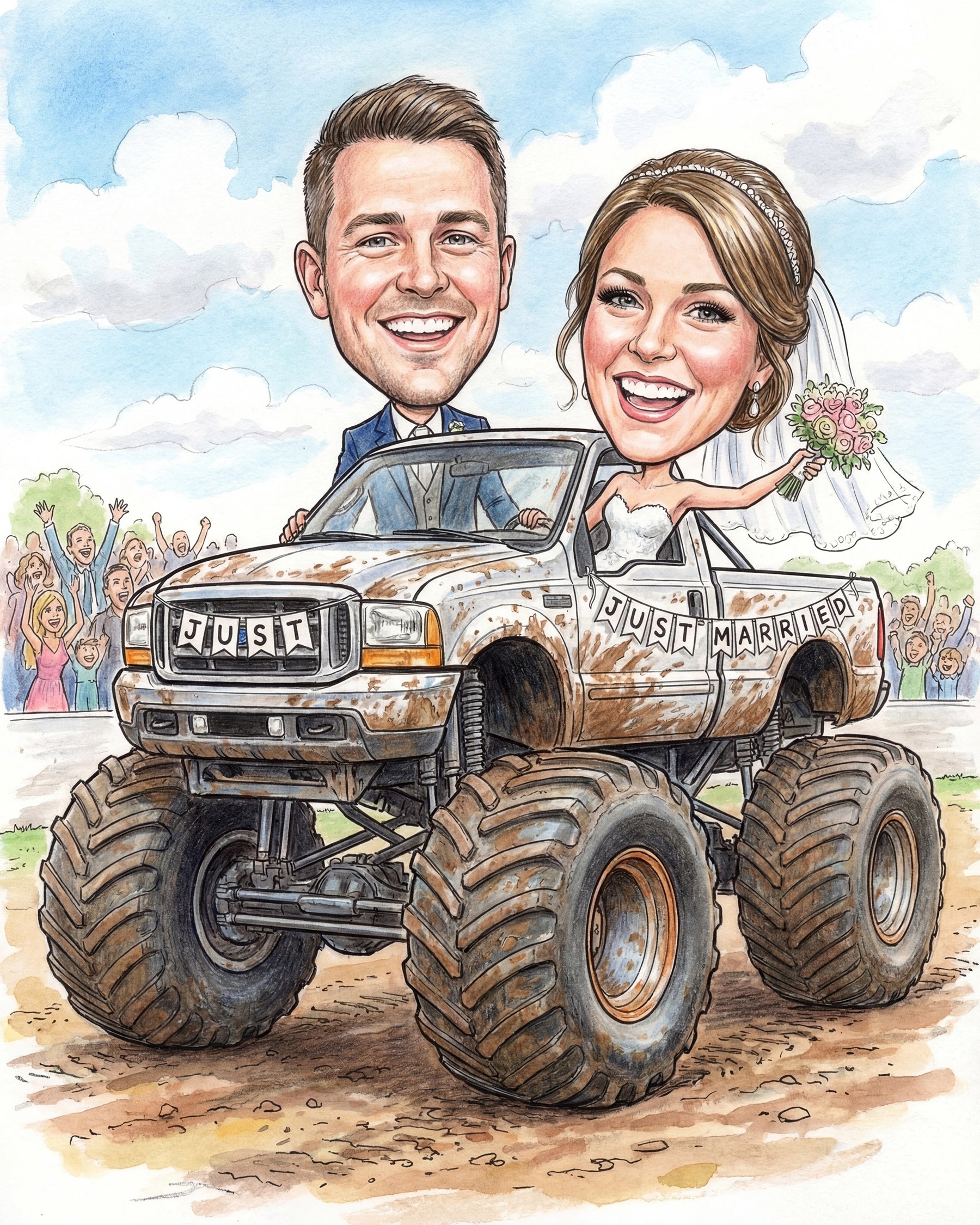 Karykatura ślubna monster truck personalizowany prezent na wesele