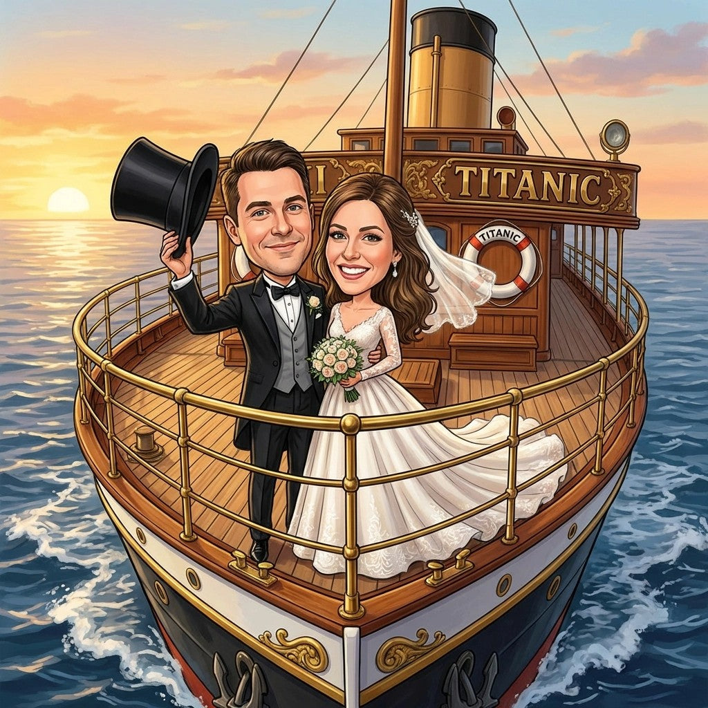Karykatura ślubna Titanic personalizowany prezent dla Pary Młodej
