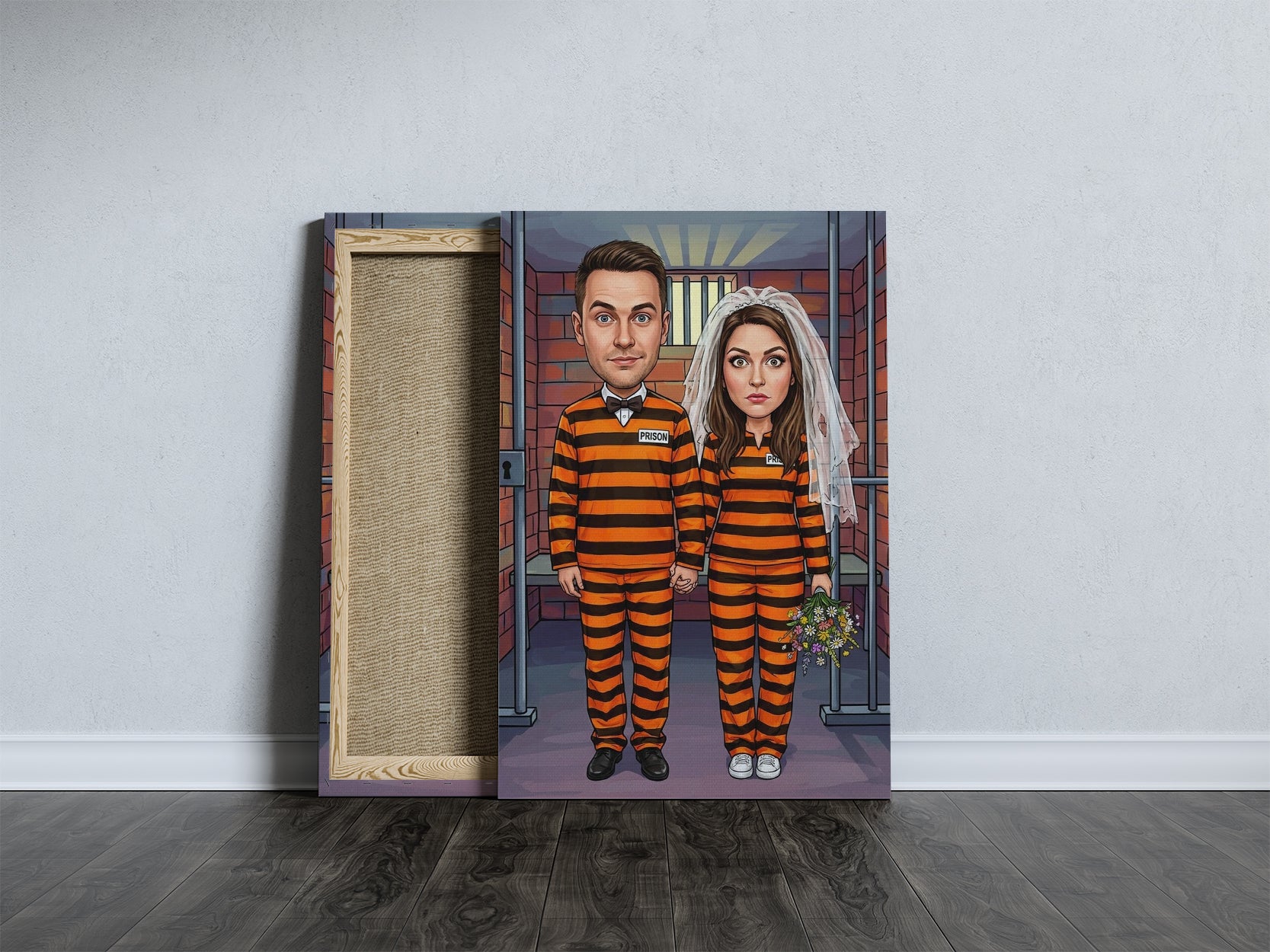 Orange black striped prison uniform cartoon portrait canvas